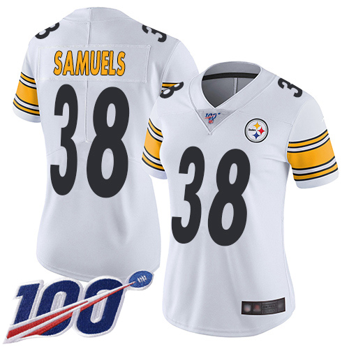 Women Pittsburgh Steelers Football #38 Limited White Jaylen Samuels Road 100th Season Vapor Untouchable Nike NFL Jersey->women nfl jersey->Women Jersey
